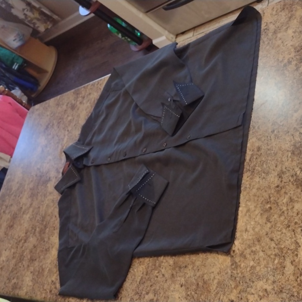 Creme de Silk black dress shirt with white stitching size 3X